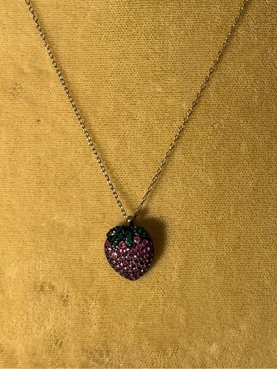 Jewelry - Sterling & Pink Zircon Crystal Strawberry Pendant with Chain